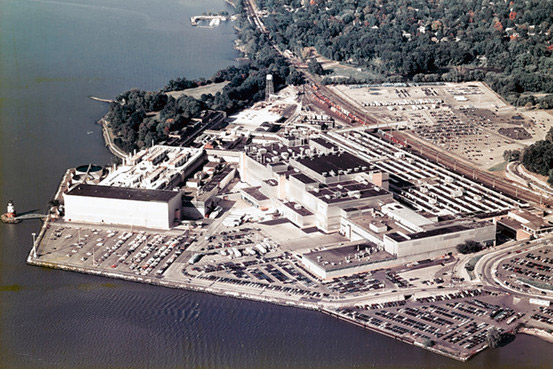 An aerial photo of the General Motors assembly plant from the 1980s - Westchester County Historical Society/Bloomberg News