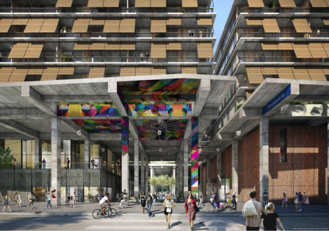 Entry to the “Market Yard” area of 6AM (rendering courtesy Herzog & de Meuron.)