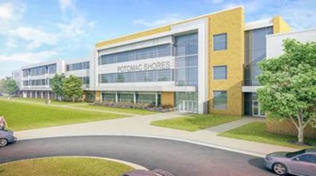 A rendering of the planned Potomac Shores middle school. The school division will begin the naming process for the new middle school in fall 2020 or spring 2021.